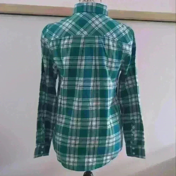 J.CREW | Women's Teal/White Plaid Button Down Flannel Long  Sleeved Shirt - Picture 4 of 5